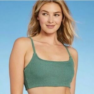 KONA SOL Textured Moss Green Square Neck Bikini Top